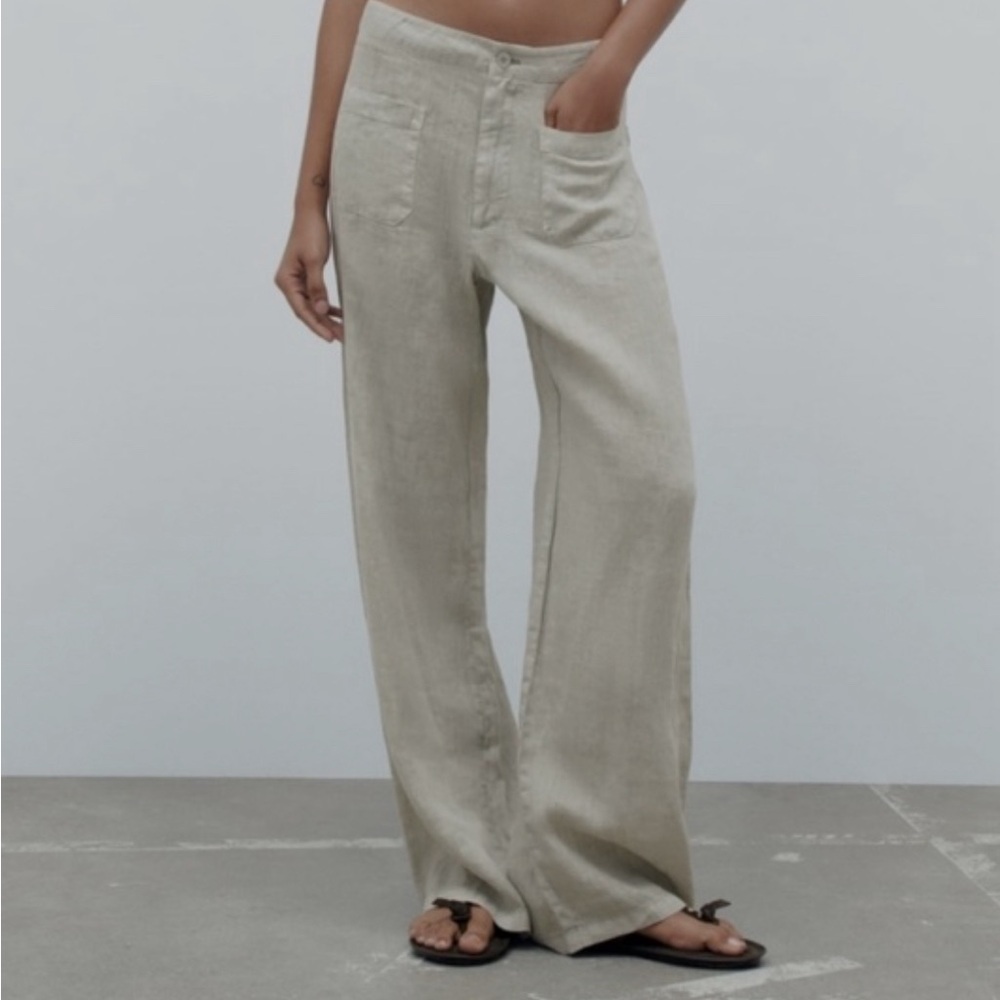 ZARA- NWT linen pants - bone/grey SIZE M-on trend
